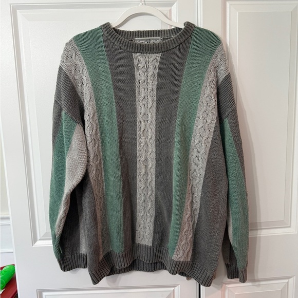 Vintage Pazzo 90s 80s Striped Coogi Style Knit Grandpa Sweater Size Large - Picture 1 of 3